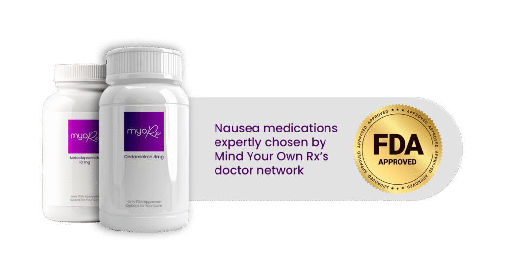 Ondansetron and Metoclopramide being featured with an FDA-approval seal