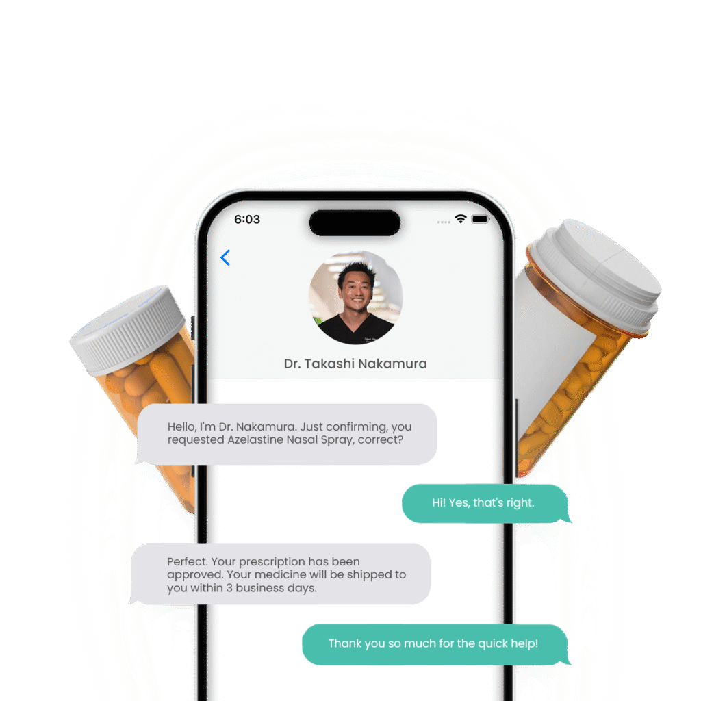 Phone demonstrating text-based consultations to access prescription medicines
